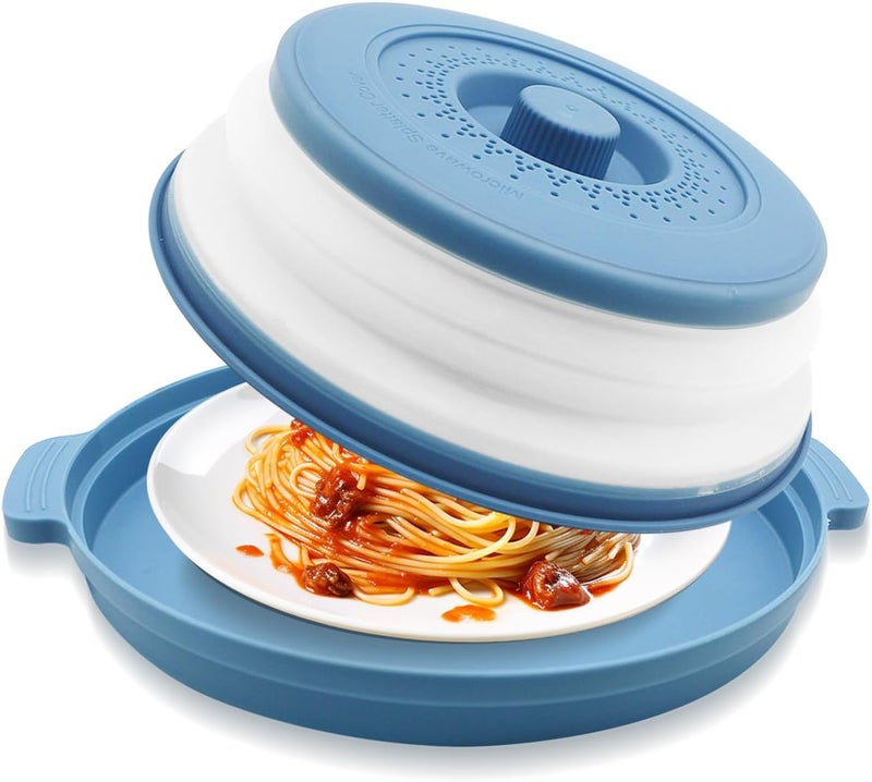 HANTUSWUS Microwave Splatter Cover 10.2 Inch with Handles, Collapsible Vented Silicone Lid & Anti-Scald Tray, BPA-Free Splash Guard for Food Heating, Fits Most Compact Microwaves - Image 1